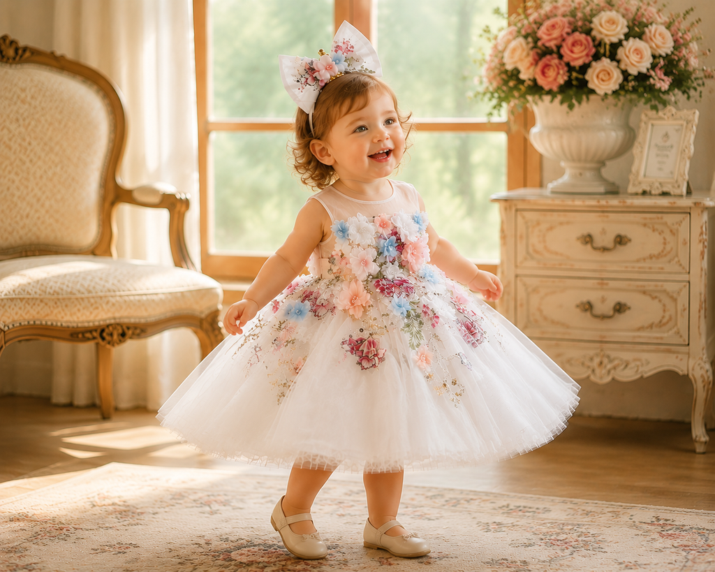 Toddler Floral Princess Dress for Birthdays & Flower Girl Events | KLFFLGID